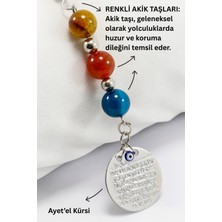 Doğal Taşlı Metal Ayetel Kürsi Dualı Renkli Araba Dikiz Aynası Süsü