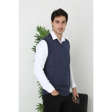 Erkek V Yaka Kolsuz Süveter Triko Kazak Yumuşak Dokulu Pamuklu Ince Dokuma Rahat Regular Kalıp - Lacivert