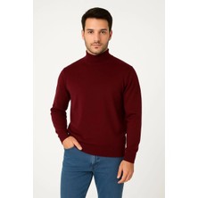 Erkek Yarım Boğaz Triko Kazak Yumuşak Dokulu Pamuklu Ince Dokuma, Uzun Kollu Rahat Regular Kalıp - Bordo