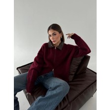 Deri Yakalı Pamuk Dokulu Çift Taraflı Çalışan Fermuar Ceket - Bordo