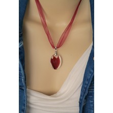 Gerçek Bordo Yapraklar Oval Epoksi Tasarım Kolye