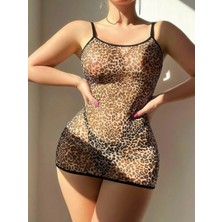 Narnuga Leopar Desenli Sırt Dekolteli Gecelik