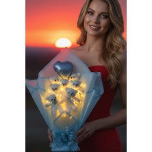 UltraMint Mavi Led'li Ayıcık Buketi ve Kalp Balonlu Romantik Hediye
