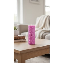 Raw Home Kalp Kilidi Dekoratif Mum | Pembe Çilek Kokulu | El Yapımı Silindir Tasarım %100 Soya Mum