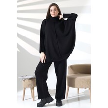 Lior Design Siyah Boğazlı Salaş Kesim Kazak ve Fit Pantolon Alt Üst Triko Takım BCES-252033
