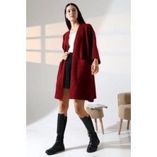 Lior Design Bordo Çift Cepli Yarım Kol Uzun Boy Triko Hırka BCES-252019