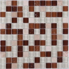 Tezgah Arası 8 mm Kristal Cam Mozaik Kahverengi Bej Mermer 1 Kutu =  0,54 M2 Fiyatıdır