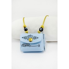 Mavi El Yapımı Siyah Cam Nazarlı Deri Çanta ile Mini Kur'an-I Kerim ve Oto Ayna Süsü