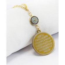 Zirkon Taşlı Nazar Gold Çelik Çift Taraflı Ayetel Kürsi Süsü