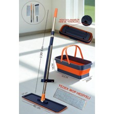 Katlanabilir Tekerlekli Mop Seti, Yedek Beziyle Kendinden Sıkmalı Temizlik Seti