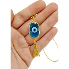 Turkuaz Nazar Boncuğu Araba Dikiz Aynası Süsü, Metal Püsküllü, Şık Tasarım