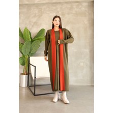 Lior Design Haki Bisiklet Yaka Elbise ve Hırka Tesettür Alt Üst Takım BCES-252024