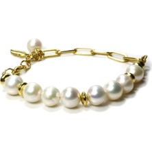 Ilgın Doğal Taş Takı Gerçek Altın Kaplama Zincirli Inci Bileklik | Özel Tasarım Zarif Inci Bileklik