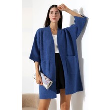 Lior Design Mavi Çift Cepli Yarım Kol Uzun Boy Triko Hırka BCES-252019