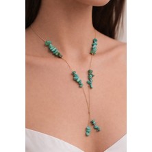 TRENDHAZAN Kobra Zincirli Turkuaz Doğaltaş Kravat Kolye