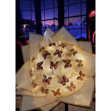 UltraMint LED Işıklı Bej Kelebek Buketi, Sevgi ve Neşeyi Taşıyan Hediye