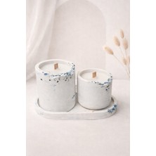 Decovian Home Desing- Crimson Noir Maison – Aquamarine Collection - 3 Lü Set Taş Tozu Mumluk %100 Doğal Vegan Soya Wax