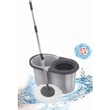 F139 Balerina Otomatik Sıkma Mikrofiber Temizlik Mop Seti, Döner Başlıklı Gri