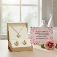 UltraMint Şık Satürn Kolye ve Damla Küpe Seti, Özel Günler Için Hediye Seçeneği