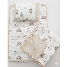 İlkim Bebe Battaniyeli Bebek Alt Açma Seti, Müslin Yastık ve Minder ile Modern Desenli Konfor