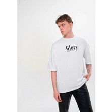 Tarz Yeri Unisex Bisiklet Yaka Baskılı Oversize T-Shirt - Siyah