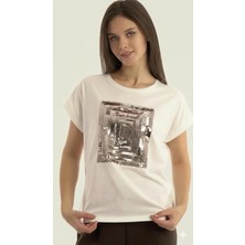 Joggy Kadın Bisiklet Yaka Payetli T-Shirt