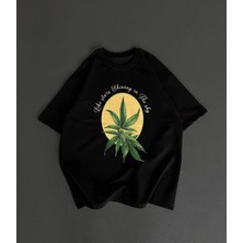 Tarz Yeri Erkek Ön ve Arka Baskılı Oversize Bisiklet Yaka T-Shirt- Siyah