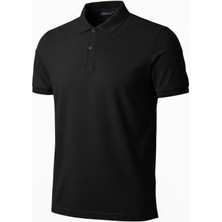 Tarz Yeri Erkek Pike Kumaş Düğmeli Yaka Regular Fit Günlük Kısa Kol Tişört T-Shirt - Siyah