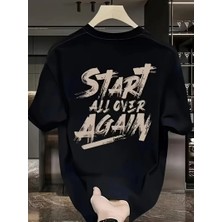 20/1 Penye Compack Start All Over Baskılı Oversize Bisiklet Yaka Kısa Kol T-Shirt - Siyah