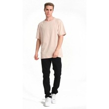 Tarz Yeri Erkek 24/1 Düz A Kalite Oversize T-Shirt - Bej