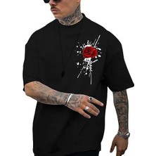 Tarz Yeri Erkek Bisiklet Yaka Kısa Kol Baskılı T-Shirt - Siyah