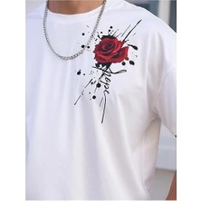 Tarz Yeri Erkek Bisiklet Yaka Kısa Kol Baskılı T-Shirt - Beyaz