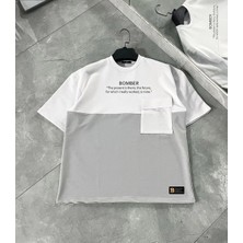 Erkek Torba Cep Detaylı  Parçalı T-Shirt - Gri