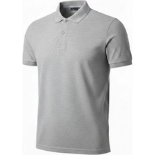 Erkek Pike Kumaş Düğmeli Yaka Regular Fit Günlük Kısa Kol Tişört T-Shirt - Gri