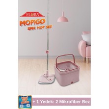 Pembe Spin Mop Seti, Kare Döner Başlıklı Islak ve Kuru Temizlik Seti