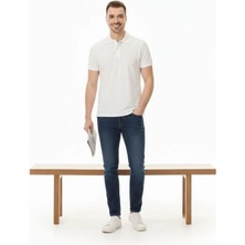 Erkek Pike Kumaş Düğmeli Yaka Regular Fit Günlük Kısa Kol Tişört T-Shirt - Beyaz