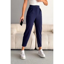 Lior Design Lacivert Çift Cepli Likralı Crep Havuç Pantolon BC241069