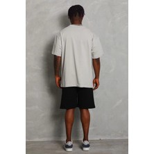 Erkek Oversize Düz Bisiklet Yaka T-Shirt - Gri