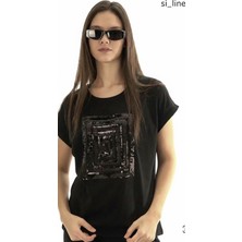 Joggy Kadın Bisiklet Yaka Payetli T-Shirt