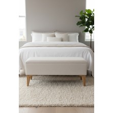 Mefaks Tekstil Sandıklı Bench Puf Krem – Kapaklı Ahşap Ayaklı Fonksiyonel Oturma Pufu, Yatak Ucu & Antre