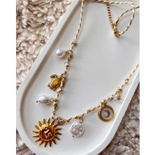 Zara Model Charmlı Güneş Detaylı Ipli 316L Paslanmaz Çelik Kolye