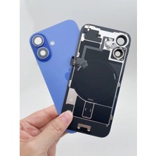 Azurtech iPhone 16 Arka Pil Kapağı Cam Ürün Lacivert Taş Renk Demirli Lensli Tamir Seti+ Yapıştırıcı Hediye