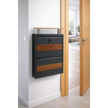 Karlı 2'li Kilitli Antrasit Metal Ayakkabılık ( Ahşap Desenli ve Üst Ahşap Tablalı )