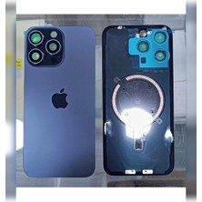 Azurtech iPhone 15 Pro Max Arka Kapak Pil Kapağı Lacivert Renk +Demirli- Cam Ürün
