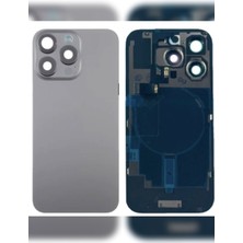Azurtech iPhone 15 Pro Max Arka Kapak Pil Kapağı Cam Ürün Naturel Titanyum Renk Demirli Lensli Tamir Seti