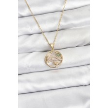 Pazarcan 316L Çelik Zincir Gold Renk Şans Kolyesi Model Zirkon Taşlı Kadın Kolye - TJ-BKO10899