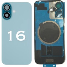Azurtech iPhone 16 Arka Pil Kapağı Cam Ürün(Deniz Mavisi Renk Demirli Lensli Tamir Seti+ Yapıştırıcı Hediye