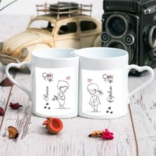 UltraMint Iki Kişilik Kalp Kulplu Kupa Seti Sevgililer Günü Hediyesi