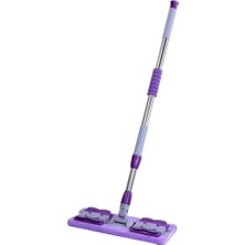 Mor Mikrofiber Yer Mopu, 360° Döner Başlık, Yedek Mop Bezi ile Set