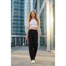 Lior Design Siyah Yüksek Bel Önü Çimalı Bol Paça Çift Cepli Eşofman Altı BCHYL-251228